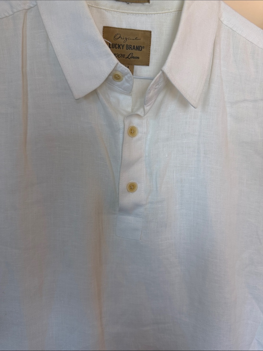 Lucky Brand Linen Men's White Polo Shirt - Picture 3 of 5